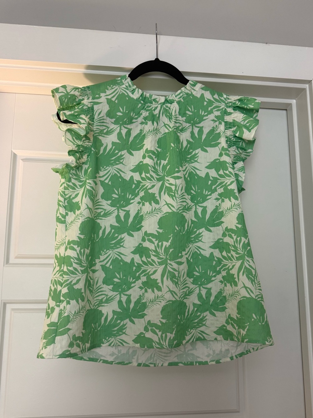THML Green and White Floral Ruffle Sleeve Tank Top